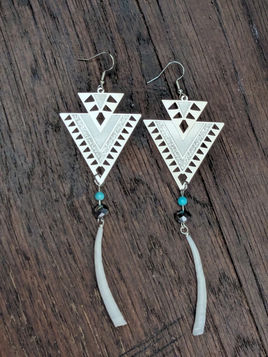 Native American Jewelry - Silver-Tone Geometric Triangle Drop Earrings with Turquoise Accents